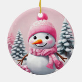 Gepersonaliseerde Roze Baby Kerstmis Sneeuwman Keramisch Ornament (Achterkant)