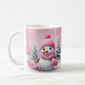 Gepersonaliseerde Roze Baby Kerstmis Sneeuwman Koffiemok (Links)