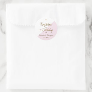 Gepersonaliseerde Roze Baby Meisje doop eerste ver Ronde Sticker