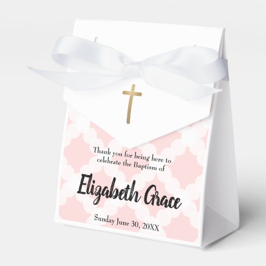 Gepersonaliseerde Roze Baby meisje doop Gold Cross Bedankdoosjes (Voorkant Zijde)