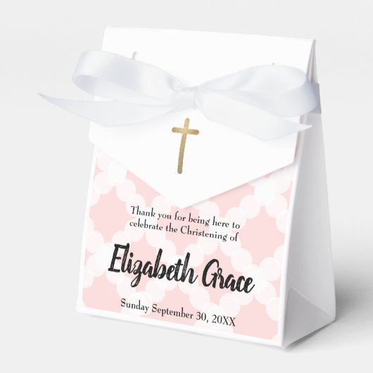 Gepersonaliseerde Roze Baby meisje doop gouden kru Bedankdoosjes (Voorkant Zijde)
