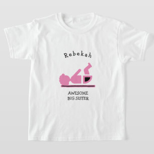 Gepersonaliseerde roze Baby na GEWELDIGE BIG SISTE T-shirt