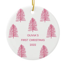 Gepersonaliseerde roze baby's eerste kerstboom