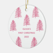 Gepersonaliseerde roze baby's eerste kerstboom keramisch ornament (Links)