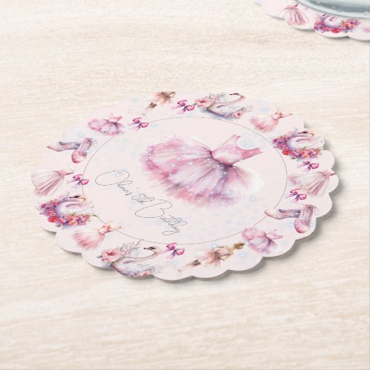 Gepersonaliseerde roze ballerina verjaardag kartonnen onderzetters (Gekanteld)