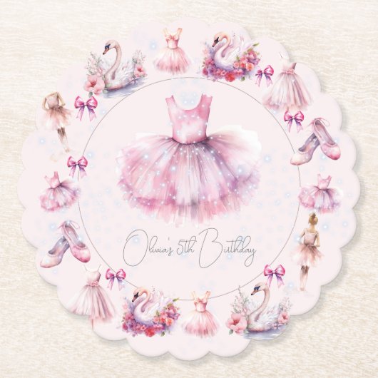 Gepersonaliseerde roze ballerina verjaardag kartonnen onderzetters (Voorkant)