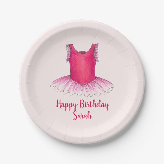 Gepersonaliseerde roze ballet Ballerina Birthday T Papieren Bordje (Voorkant)