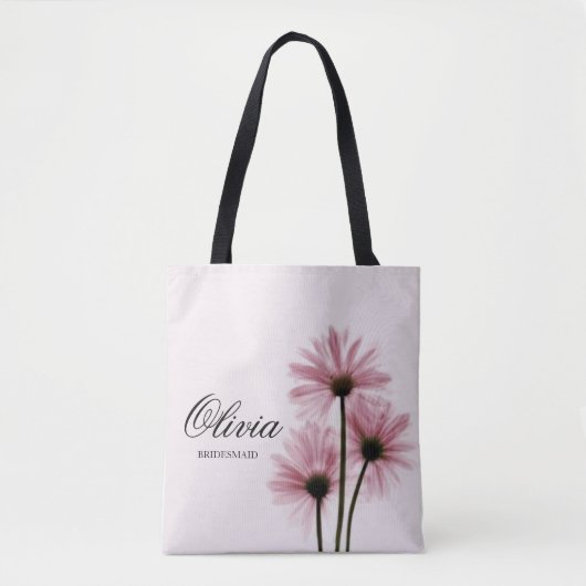 Gepersonaliseerde Roze Bloem Tas voor Bruidsmeisje (Voorkant)