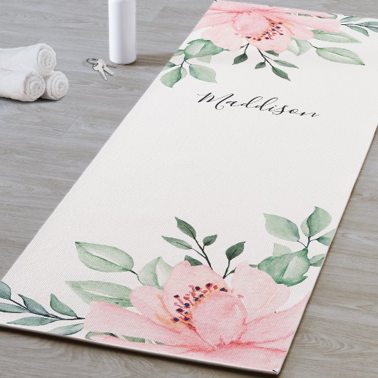 Gepersonaliseerde roze bloem yoga mat