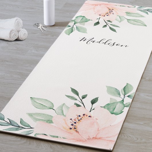 Gepersonaliseerde Roze Bloem Yogamat