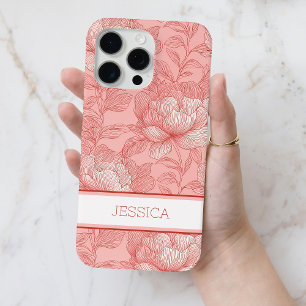 Gepersonaliseerde Roze Bloemen Bloemen Rode Pioenb iPhone 15 Pro Max Hoesje
