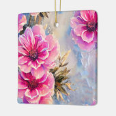 Gepersonaliseerde roze bloemen bloemenkerst keramisch ornament (Links)