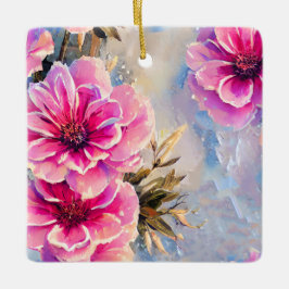 Gepersonaliseerde  roze bloemen bloemenkerst keramisch ornament