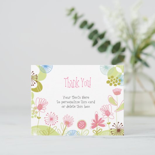 Gepersonaliseerde Roze Bloemen Dank u Briefkaart (Staand voorkant)