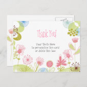 Gepersonaliseerde Roze Bloemen Dank u Briefkaart (Voorkant / Achterkant)