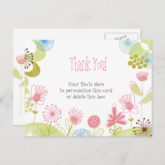 Gepersonaliseerde Roze Bloemen Dank u Briefkaart (Voorkant / Achterkant)