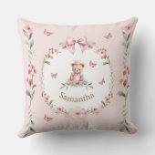 Gepersonaliseerde roze bloemen en teddybeer knuffe kussen (Achterkant)