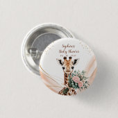 Gepersonaliseerde Roze Bloemen Giraffe Baby shower Ronde Button 3,2 Cm (Voorkant /achterkant)