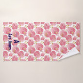 Gepersonaliseerde Roze Bloemen Handdoek – Custom N (Badhanddoek)