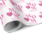 Gepersonaliseerde Roze Bloemen Hart MOM Letters Ci Cadeaupapier (Rol Hoek)