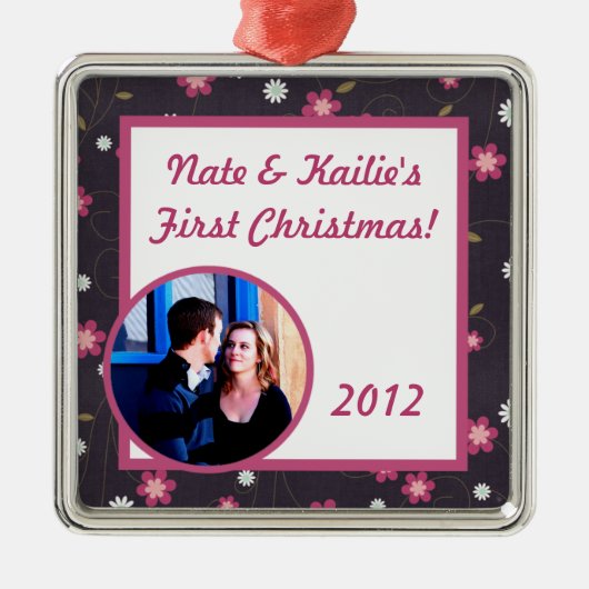 Gepersonaliseerde roze bloemen kerst ornament (Voorkant)
