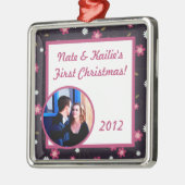 Gepersonaliseerde roze bloemen kerst ornament (Links)