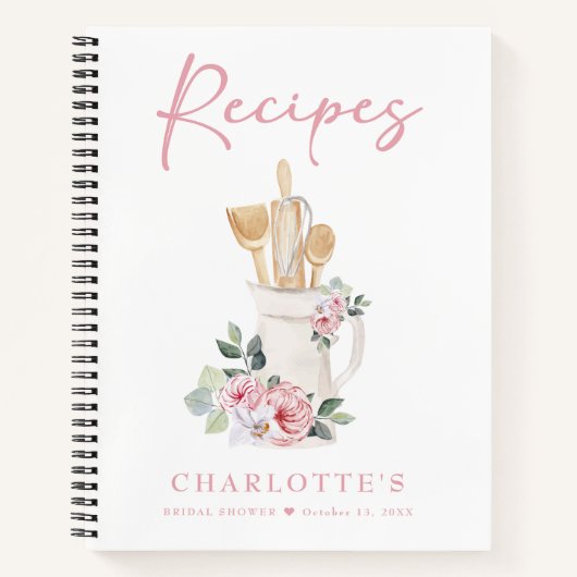 Gepersonaliseerde Roze Bloemen Keuken Recept Boek (Voorkant)