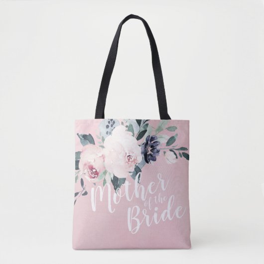 Gepersonaliseerde roze bloemen moeder van de bruid tote bag (Voorkant)