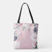 Gepersonaliseerde roze bloemen moeder van de bruid tote bag (Achterkant)
