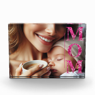 Gepersonaliseerde Roze Bloemen MOM Lettering Art F Fotoblokken