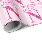Gepersonaliseerde Roze Bloemen "N" Monogram Kunstv Cadeaupapier (Rol Hoek)