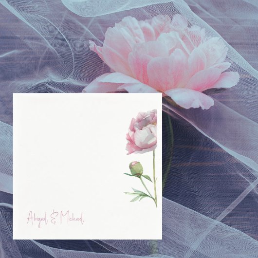 Gepersonaliseerde Roze Bloemen Pioenis Trouwcockta Servet