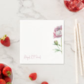 Gepersonaliseerde Roze Bloemen Pioenis Trouwcockta Servet (Insitu)
