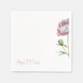 Gepersonaliseerde Roze Bloemen Pioenis Trouwcockta Servet (Voorkant)