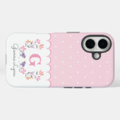 Gepersonaliseerde Roze Bloemen Polka Dots Monogram Case-Mate iPhone Case (Achterkant (horizontaal))