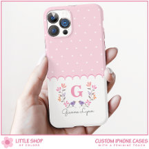 Gepersonaliseerde Roze Bloemen Polka Dots Monogram