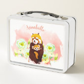 Gepersonaliseerde Roze Bloemen Rode Panda Lunch Bo (Achterkant)