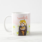 Gepersonaliseerde Roze Bloemen Rode Panda Mom Baby Koffiemok (Links)