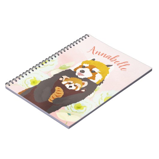 Gepersonaliseerde Roze Bloemen Rode Panda Notitieb Notitieboek (Linkerzijde)