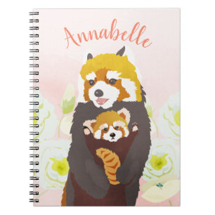 Gepersonaliseerde Roze Bloemen Rode Panda Notitieb Notitieboek