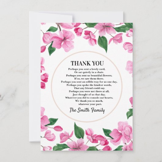 Gepersonaliseerde Roze Bloemen Sympathie Dank u ka Kaart (Achterkant)