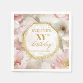 Gepersonaliseerde Roze Bloemen Verjaardag Servette Servet (Voorkant)