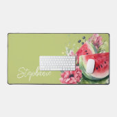 Gepersonaliseerde Roze Bloemen Watermeloen Bureaumat (Keyboard & Muis)