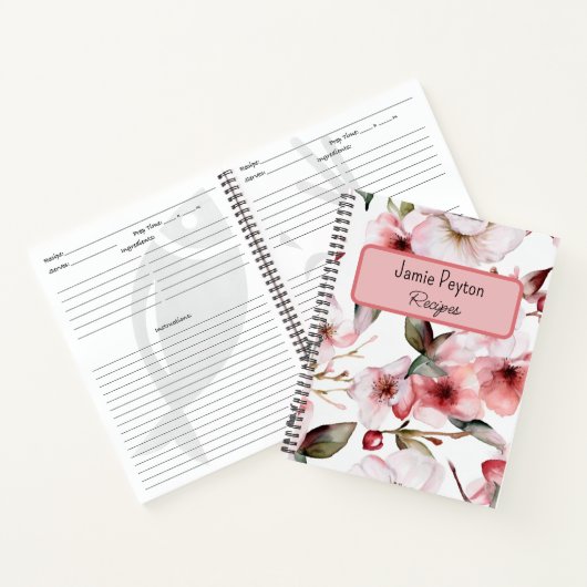 Gepersonaliseerde Roze Bloemen Waterverf Receptenb Notitieboek (Binnen)