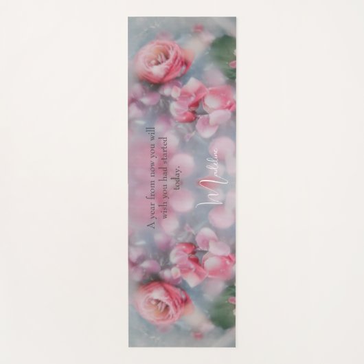 Gepersonaliseerde Roze Bloemen Yoga Mat - Custom N (Voorkant)