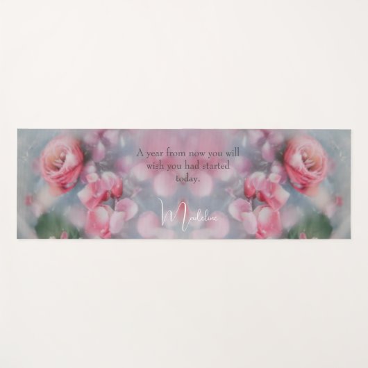 Gepersonaliseerde Roze Bloemen Yoga Mat - Custom N (Voorkant (horizontaal))