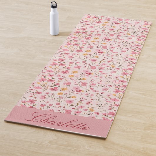 Gepersonaliseerde roze bloemenyoga mat (In situ)