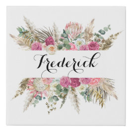 Gepersonaliseerde roze bloemige achternaam imitatie canvas print