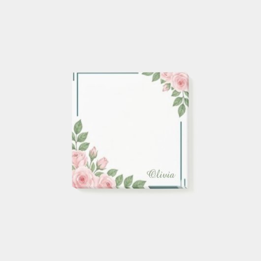 Gepersonaliseerde Roze Bloemige Aquarel Post-Its Post-it® Notes (Voorkant)