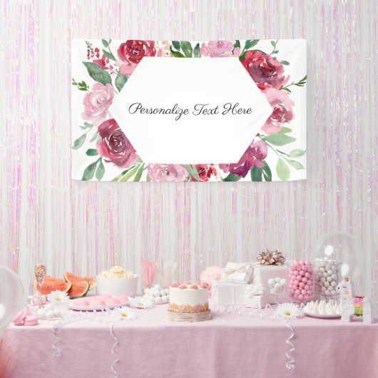 Gepersonaliseerde roze bloemige banner (Feest)